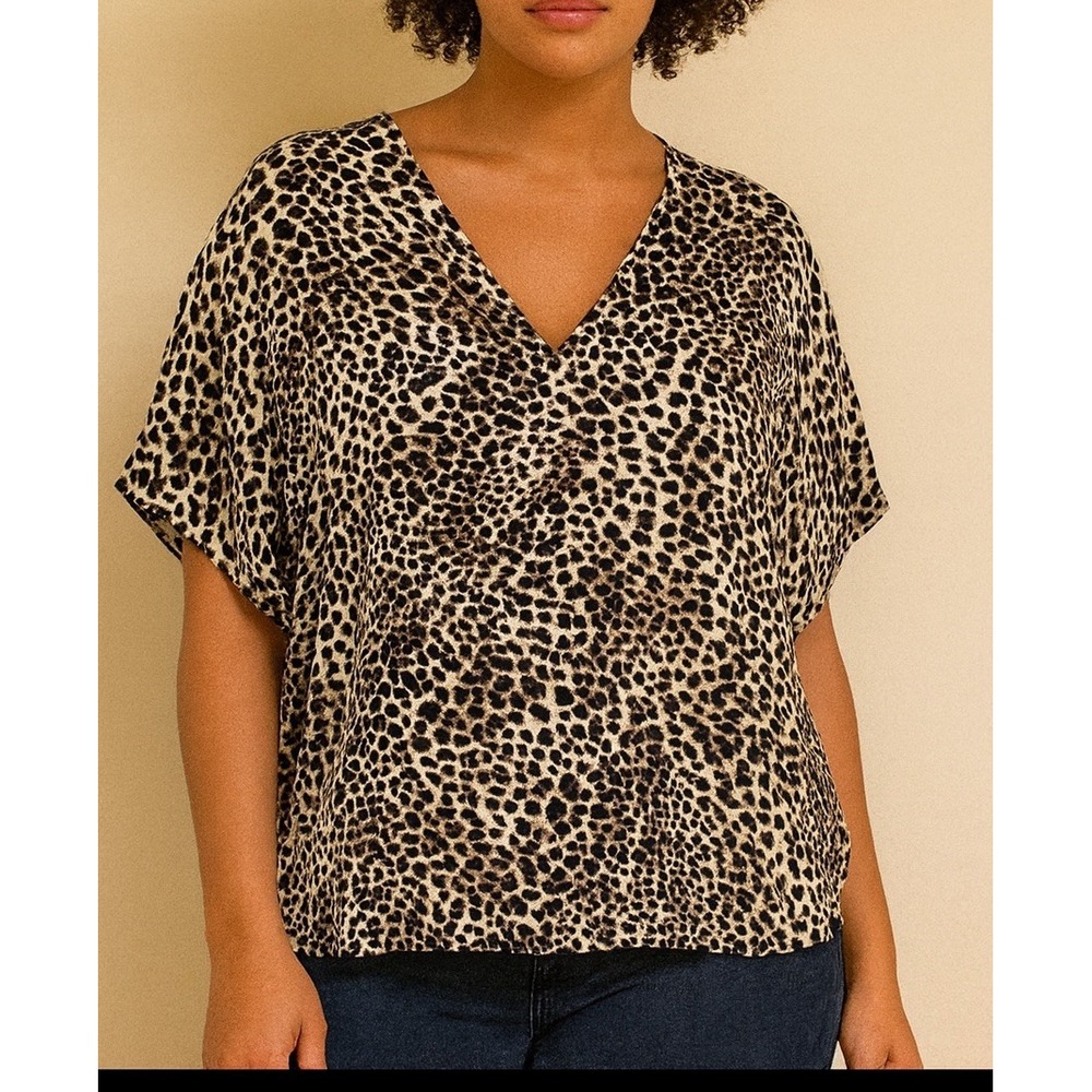 Ruti Womens Silk M Leopard Print Blouse Oversized V Neck Designer Top - Picture 2 of 8